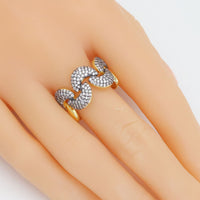 CZ Dual Color Cresent Moon Wave Line Statement  Ring, Sku#LX547