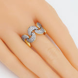 CZ Dual Color Cresent Moon Wave Line Statement  Ring, Sku#LX547