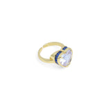 Clear Big Crystal Heart Blue CZ Statement Adjustable Ring, Sku#LX590