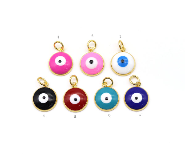 Enamel Colorful Evil Eye on Coin Shape Pendant, 18K Gold Filled Evil Eye Charm, Necklace Bracelet Charm Pendant,Sku#JL60