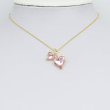 Double Pink Heart Gold Charm Pendant, Sku#LK1074