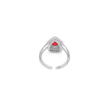 Red Teardrop CZ Silver Adjustable Ring, Sku#A160