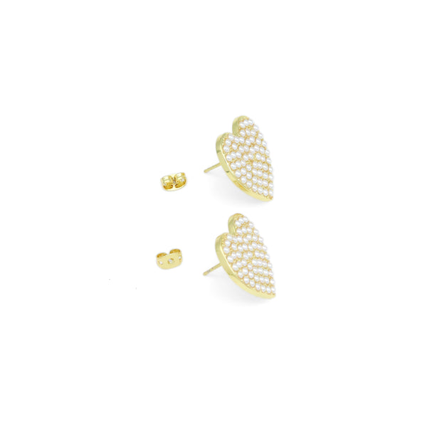 White Pearl Heart Earrings, Sku#LD611
