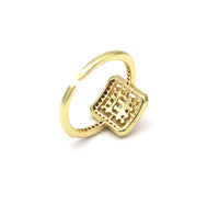 Big CZ Micro Pave Fancy Square Shape Adjustable Ring, 18k Gold Filled CZ Statement Ring, Cocktail Open Ring, Sku#LD169