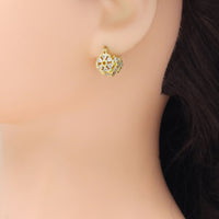 Triangle CZ Flower Patten Ball Latch Batch Earrings, Sku#LD612