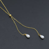 Dainty Gold link Chain White Drop Pearl Pendant Necklace, Sku#ZX210