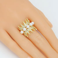 Clear CZ White Pearl Triangle Spike Adjustable Ring, Sku#LD613