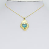 Big Crystal Gold Heart lotus flower Charm Pendant, Sku#LK1090