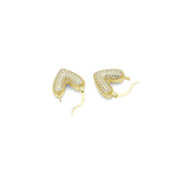 Clear CZ Puffy V Heart Shape Gold Hoop Earrings, Sku#LD616