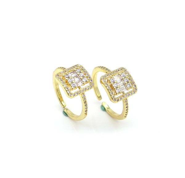 Big CZ Micro Pave Fancy Square Shape Adjustable Ring, 18k Gold Filled CZ Statement Ring, Cocktail Open Ring, Sku#LD169