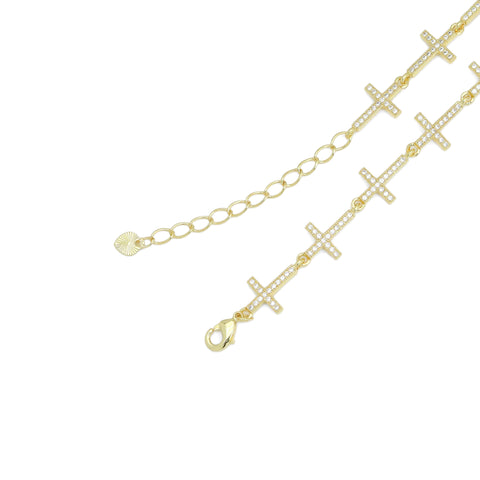 Clear CZ Cross Link Gold Adjustable Bracelet, Sku#LD618