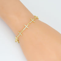 Clear CZ Cross Link Gold Adjustable Bracelet, Sku#LD618