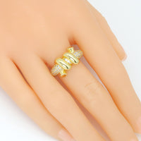 Clear CZ Twisted Rope Statement Gold Adjustable Ring, Sku#LD619