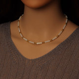 Mother of Pearl tube with gold spacer necklace, sku#EF545