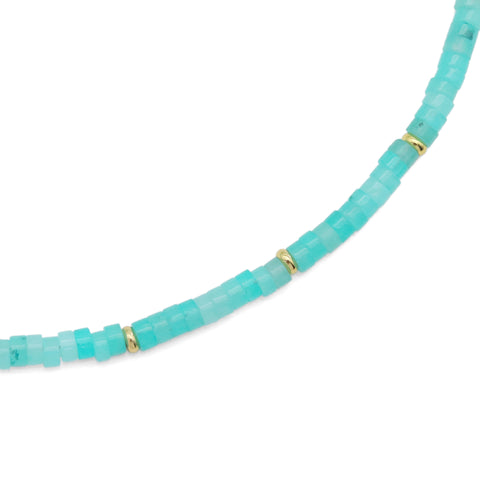4mm Aqua Blue Jade Necklace with Gold Spacer, EF542