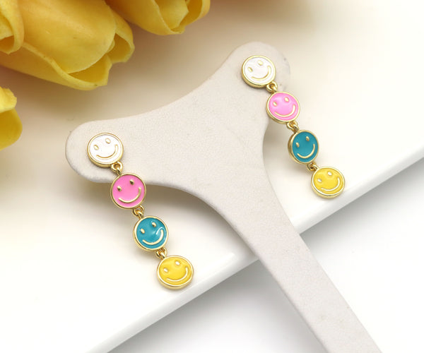 Colorful Enamel Smiley Face Shape Latch Back Earrings, 18K Gold Filled Smiley Face Stud Earrings, Enamel Earring, Sku#X285