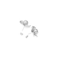 3D Silver Flower with Ball Center Earrings, Sku#LD627