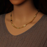 Triple Line Ball Chain wiht Rectangle Link Necklace, Sku#LD658