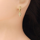 Gold Silver CZ Cross Pendant Hoop Earrings, Sku#LX739