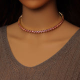 Gold Clear Pink Heart CZ Adjustable Choker Necklace, Sku#A337