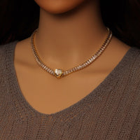 Baguette CZ Removable Heart Center Necklace, Sku#A383