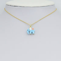 Baby Blue Enamel Elephant Gold Charm Pendant, Sku#Y1041