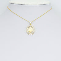 Clear Baguette CZ Gold Virgin Mary On Oval Charm Pendant, Sku#LX776