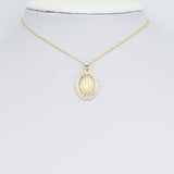 Clear Baguette CZ Gold Virgin Mary On Oval Charm Pendant, Sku#LX776