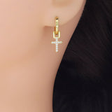 CZ Gold Cross Hoop Earrings, Sku#Y917