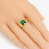 Green Black Clear Stone Thick band Adjustable Ring, Sku#Y918