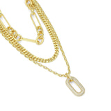 Tree Layering Mixed Gold Link Chain CZ Pendant Necklace, Sku#Y1011