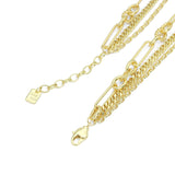 Tree Layering Mixed Gold Link Chain CZ Pendant Necklace, Sku#Y1011