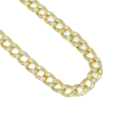 Gold Silver CZ Cuban Chain Necklace Bracelet , Sku#A375
