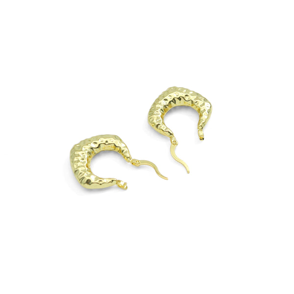Gold Hammered Diamond Geometry Chunky Huggie Earrings, Sku#Y945