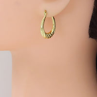 Gold Twisted Geometry Oval Hoop Earrings, Sku#Y946