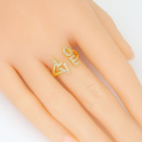Clear CZ Gold Silver Love Adjustable Ring, Sku#A382