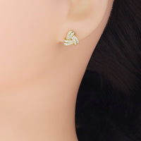 Clear CZ Gold Twisted Knot Stud Earrings, Sku#Y948