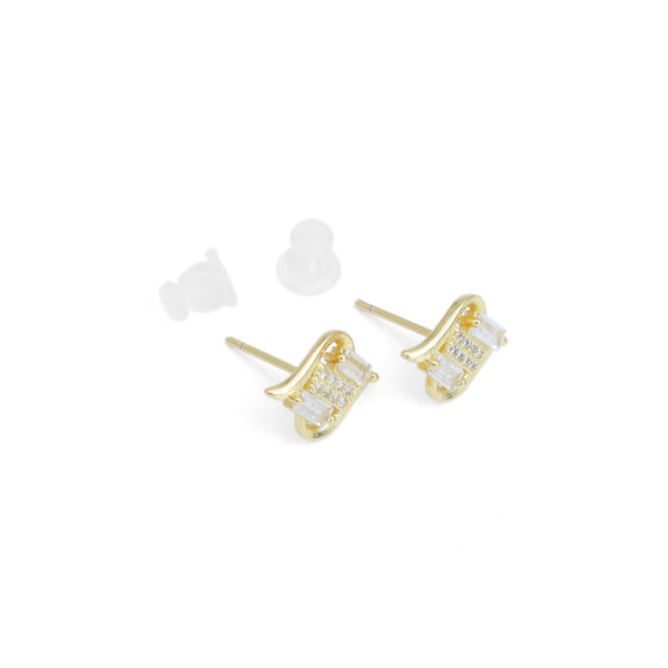 Baguette CZ Gold Fish Shape Stud Earrings, Sku#Y949