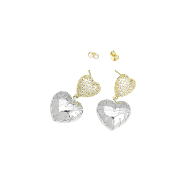 Dual Color CZ Bubble Heart Stud Earrings, Sku#LD628