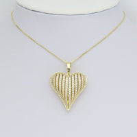 Gold Silver Clear CZ Large Puffy Heart Charm Pendant, Sku#LX660