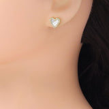 Clear CZ White Mother of Pearl Heart Stud Earrings, Sku#LX661