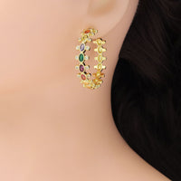 Colorful Oval CZ Gold Hoop Earrings, Sku#LD531