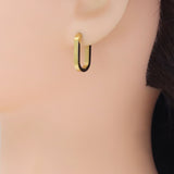 Gold Oval Zero Geometry Huggie Earrings, Sku#A257