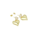 Clear CZ Gold Double Heart Earrings, Sku#LX460