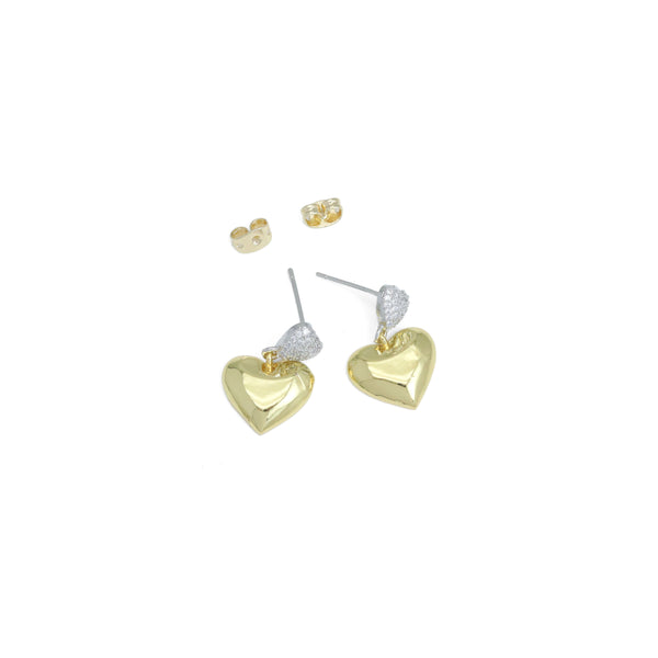 Dual Color CZ Gold Silver Heart Stud Earrings, Sku#LX668