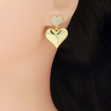 Clear CZ Gold Double Heart Earrings, Sku#LX460