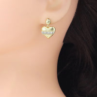 Clear CZ Gold Silver Heart with Baguette CZ line Earrings, Sku#LX669