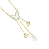 Stainless Steel Pearl Butterfly Pendant Adjustable Necklace , Sku#BXG09