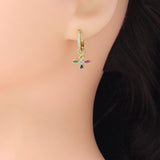 Colorful CZ Multicolor Flower Pendant Hoop Earrings, Sku#LX670