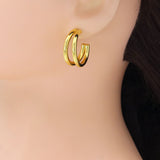 Gold / Silver Double Link Hoop Stud Earrings, Sku#A260